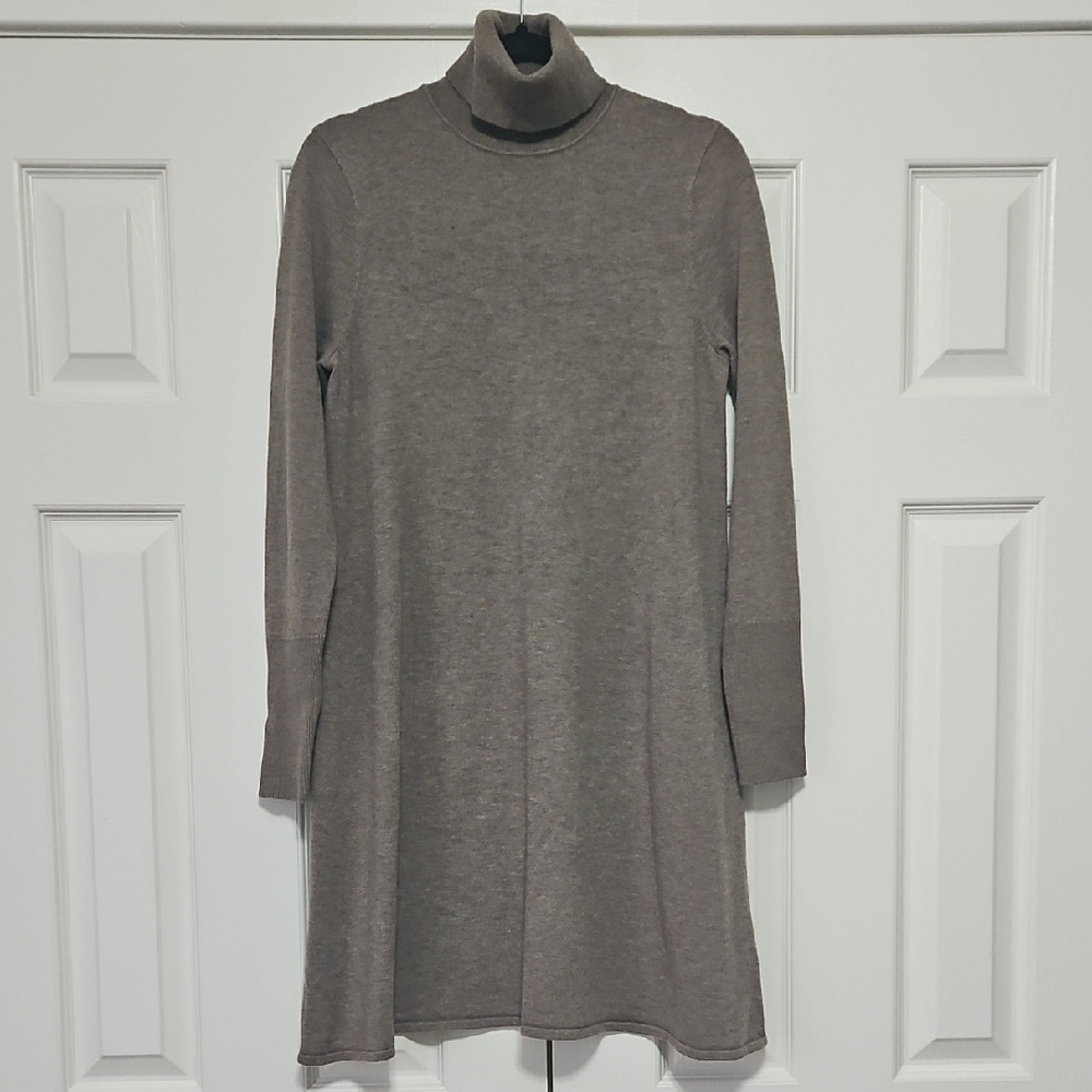 Max Studio Long Sleeve Turtleneck Sweater Dress Taupe Brown Womens M NEW